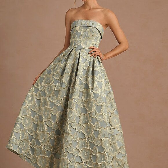 Azazie Atelier Gorgeous Florentine Green & Gold Strapless Maxi Dress - Picture 1 of 7